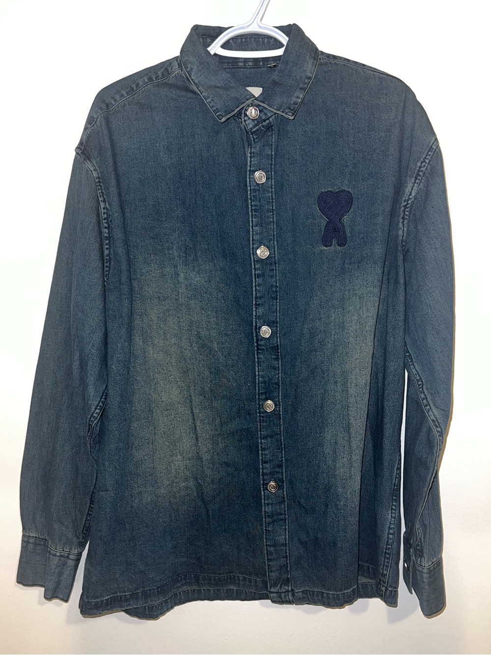 Ami Paris Knitted AMI DE COEUR Shirt Navy Denim Mens Overshirt from Japan